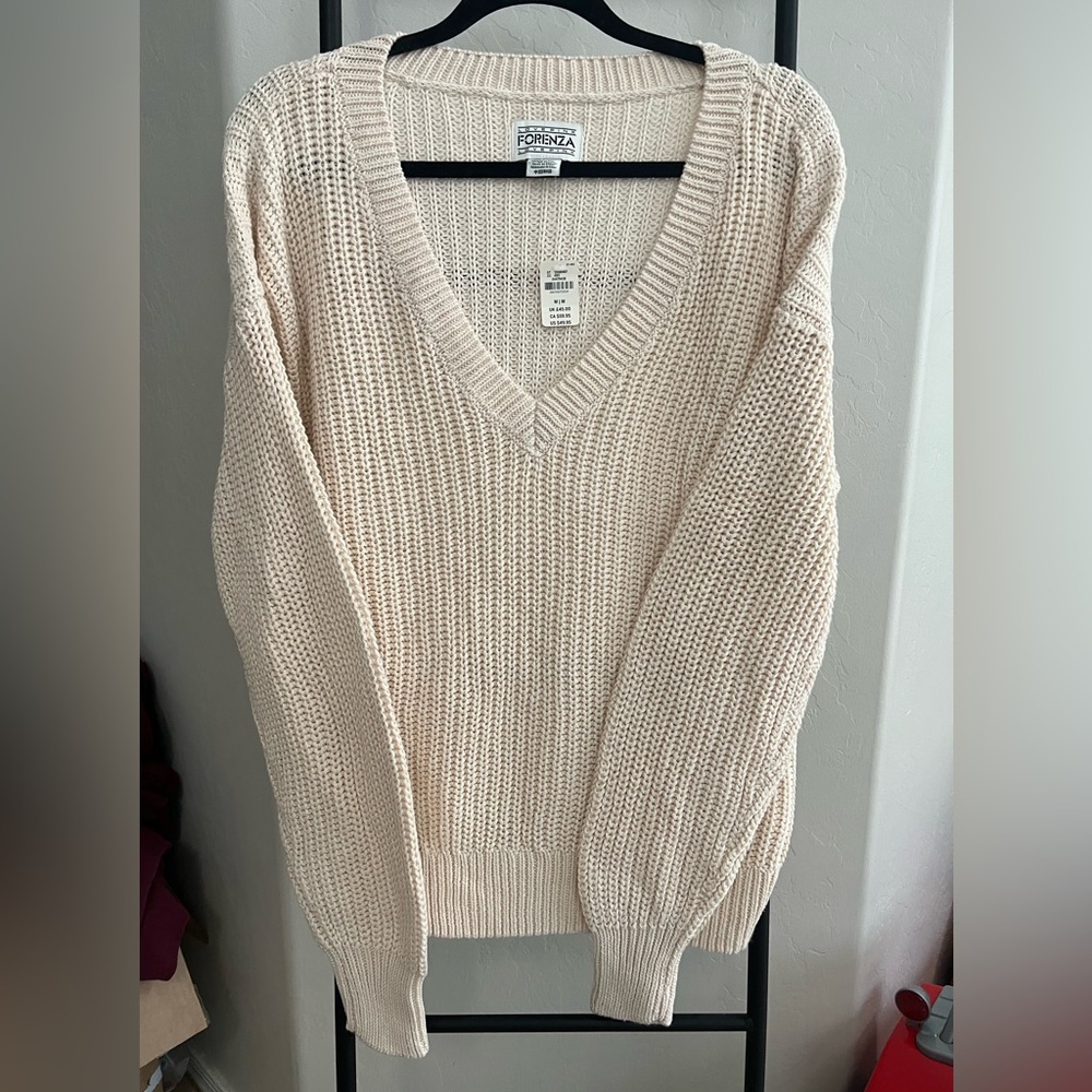 Victoria's Secret PINK Women Beige V Neck Knit Sweater sz M